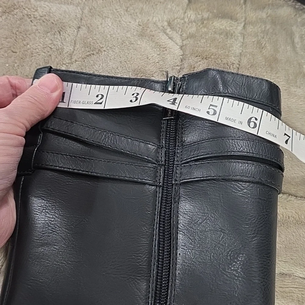Kenneth Cole Downtown Straps Girls Tall Boots Black Zips Buckle Accents Sz 4 EUC